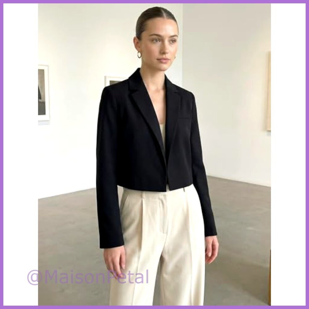 Polyester Blend Cropped Blazer Jacket Open Front … - image 2